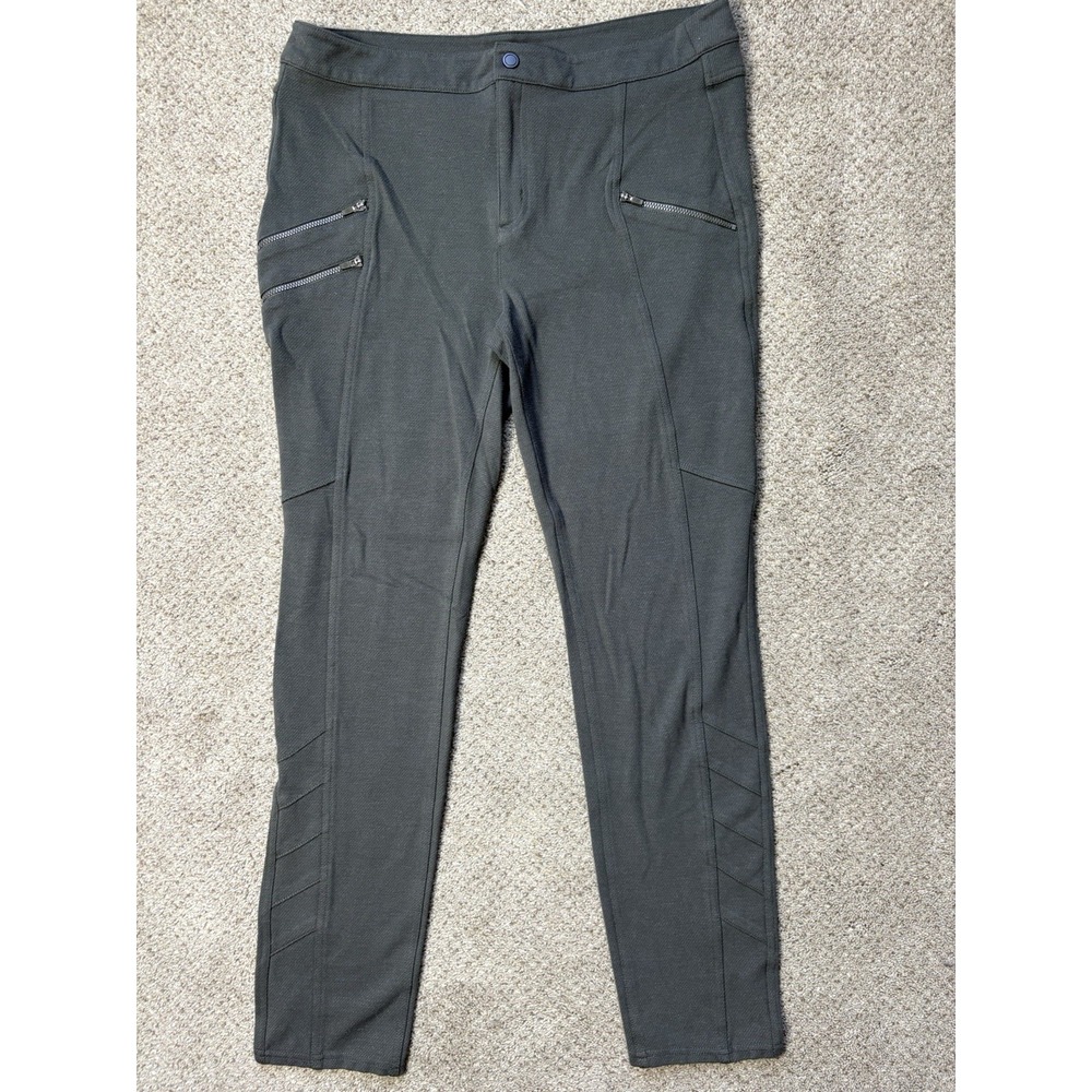 ATHLETA Stretch Ponte‎ Twill Skinny Moto Pants Size 14 Zipper Pocket 69222 Gray